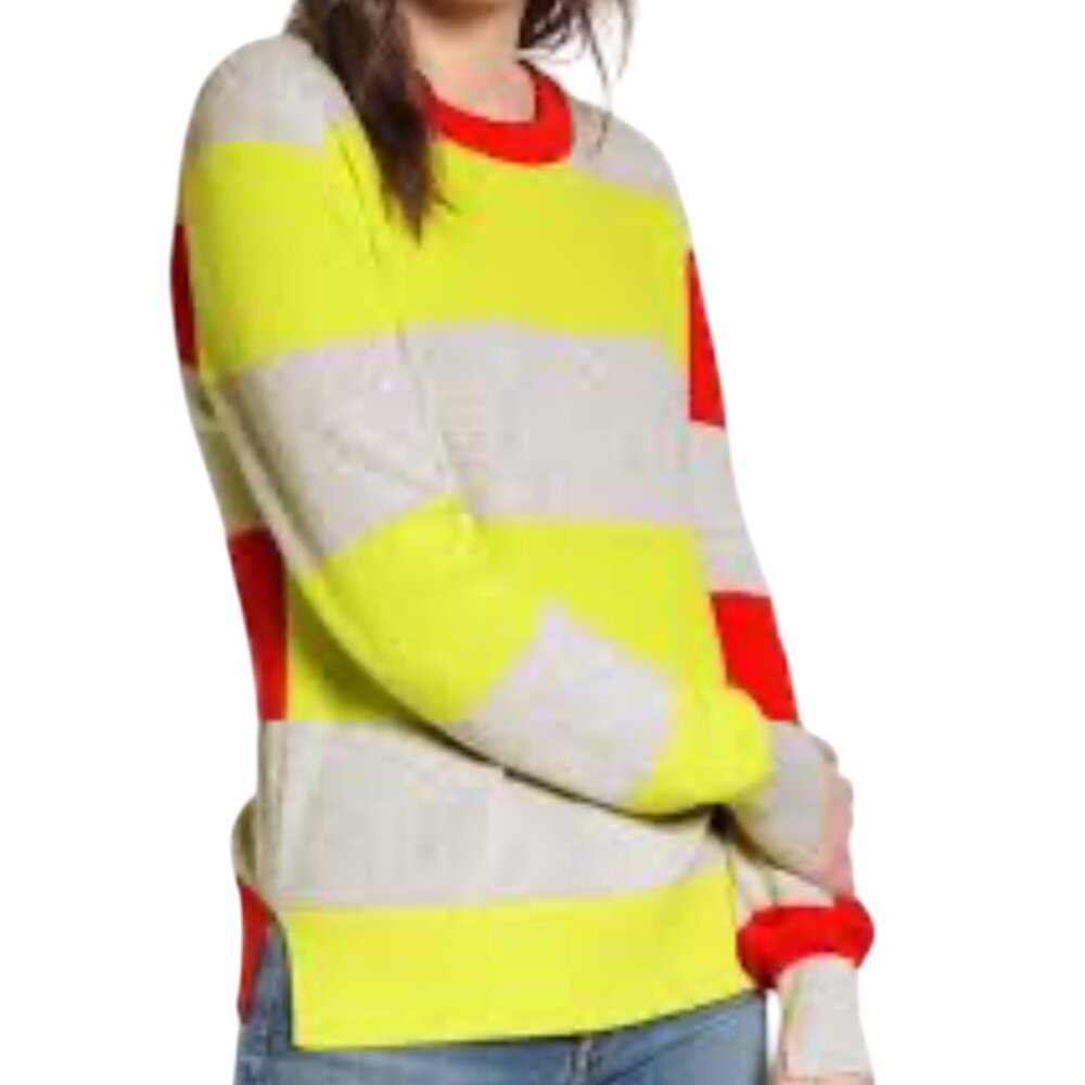 French Connection Striped Sweater Gray Yellow Orange Cotton Size M - Picture 1 of 7